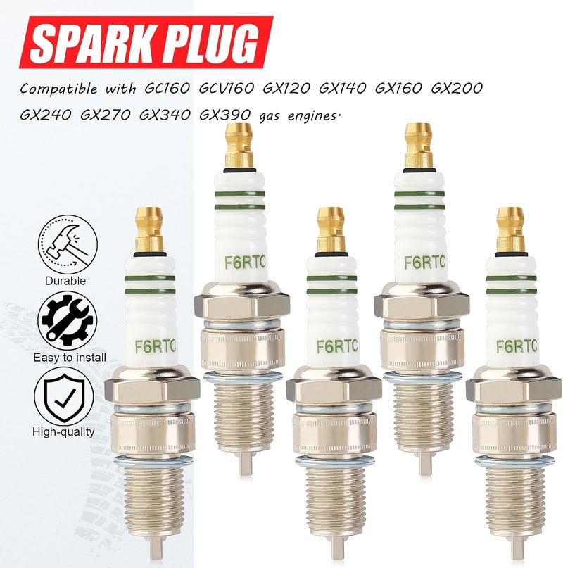 SOAJEE Spark Plug for GX120 GX140 GX160 GX200 GX240 GX270 GX340 GX390 GC160 GCV160 KT196 Mb165 Mb200 CT200U BT200X 120cc 160cc 196cc 212cc 208cc 224cc 301cc 292cc 420cc 338cc 439cc 440cc 459cc 5PCS - Image 4